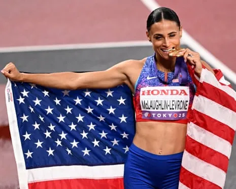 The American sprinter runs quickest female 400m in four decades to secure gold